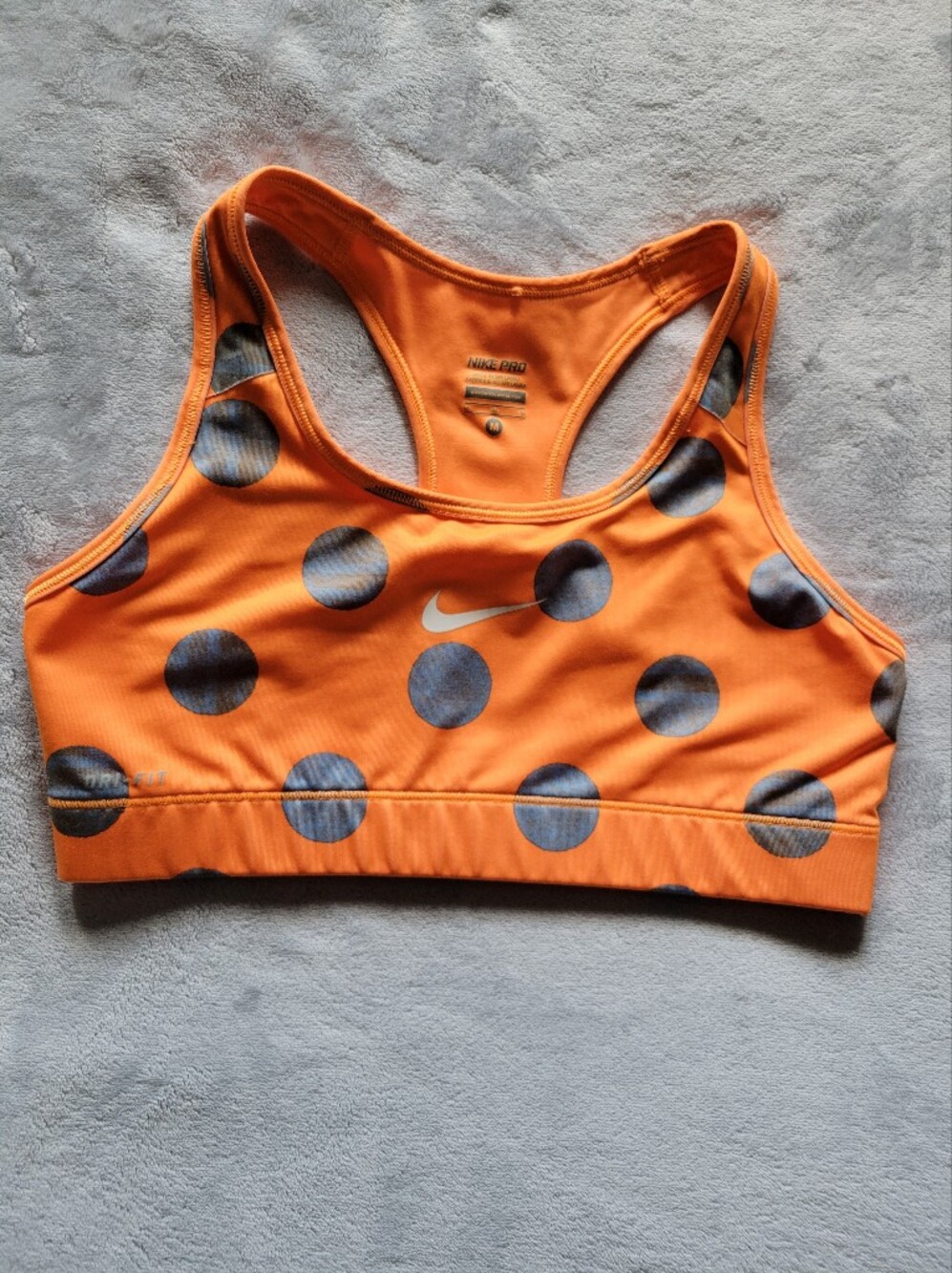 Nike | Orange Polka Dot Racerback Sports Bra with Gray Dots